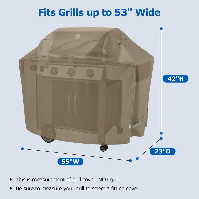 SunPatio Grill Cover 55 Inch for Outdoor Grill, Heavy Duty BBQ Cover with Waterproof Sealed Seam, FadeStop Material, All Weather Resistant Compatible for Weber CharBroil Nexgrill and More, Taupe - Image 2